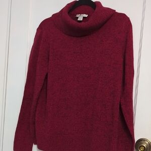 Christopher & Banks Sz L Elegant Red & Black Long Sleeve 100% Cotton Turtleneck